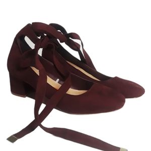 XOXO BurgundyLace Up Red Alexia Almond Toe Ankle Wrap Heels 7